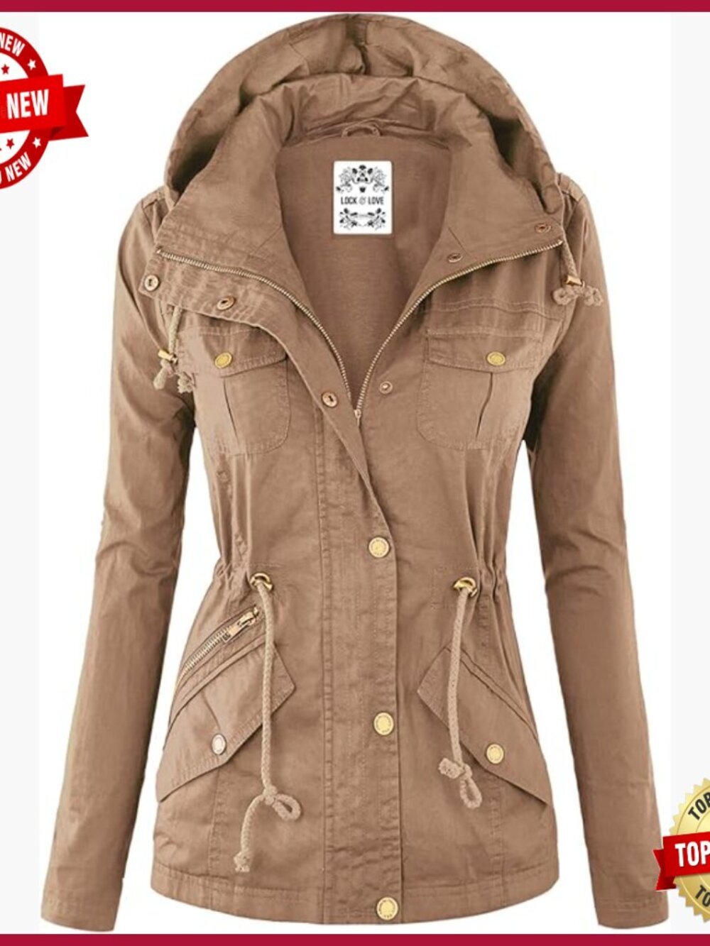 Lightweight Anorak Jacket with Detachable Hood, Adjustable Waist, 4 Pockets